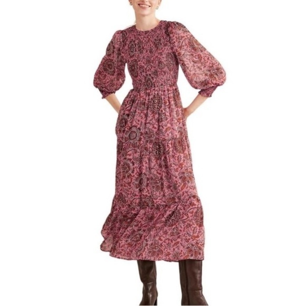 NWT Boden Tiered Smocked Dress with A Touch of gold sparkle - Picture 1 of 5